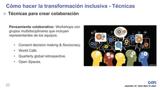 23
Cómo hacer la transformación inclusiva - Técnicas
 Técnicas para crear colaboración
Pensamiento colaborativo: Workshop...