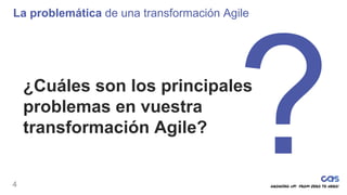 4
La problemática de una transformación Agile
¿Cuáles son los principales
problemas en vuestra
transformación Agile?
 