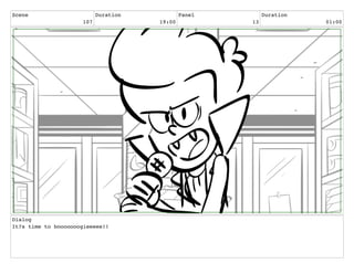 Scene
107
Duration
19:00
Panel
13
Duration
01:00
Dialog
It?s time to booooooogieeeee!!
 