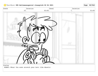 Scene
15
Duration
02:00
Panel
1
Duration
01:00
Dialog
BOBBY: Whoa! You even scratch your butt like Abuelo!
085 Halloweensp...