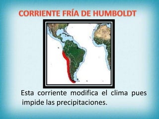 Esta corriente modifica el clima pues
impide las precipitaciones.
 