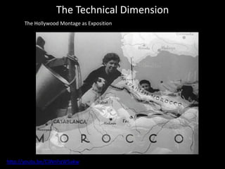 The Technical Dimension
The Hollywood Montage as Exposition
http://youtu.be/CiWnFqW5akw
 