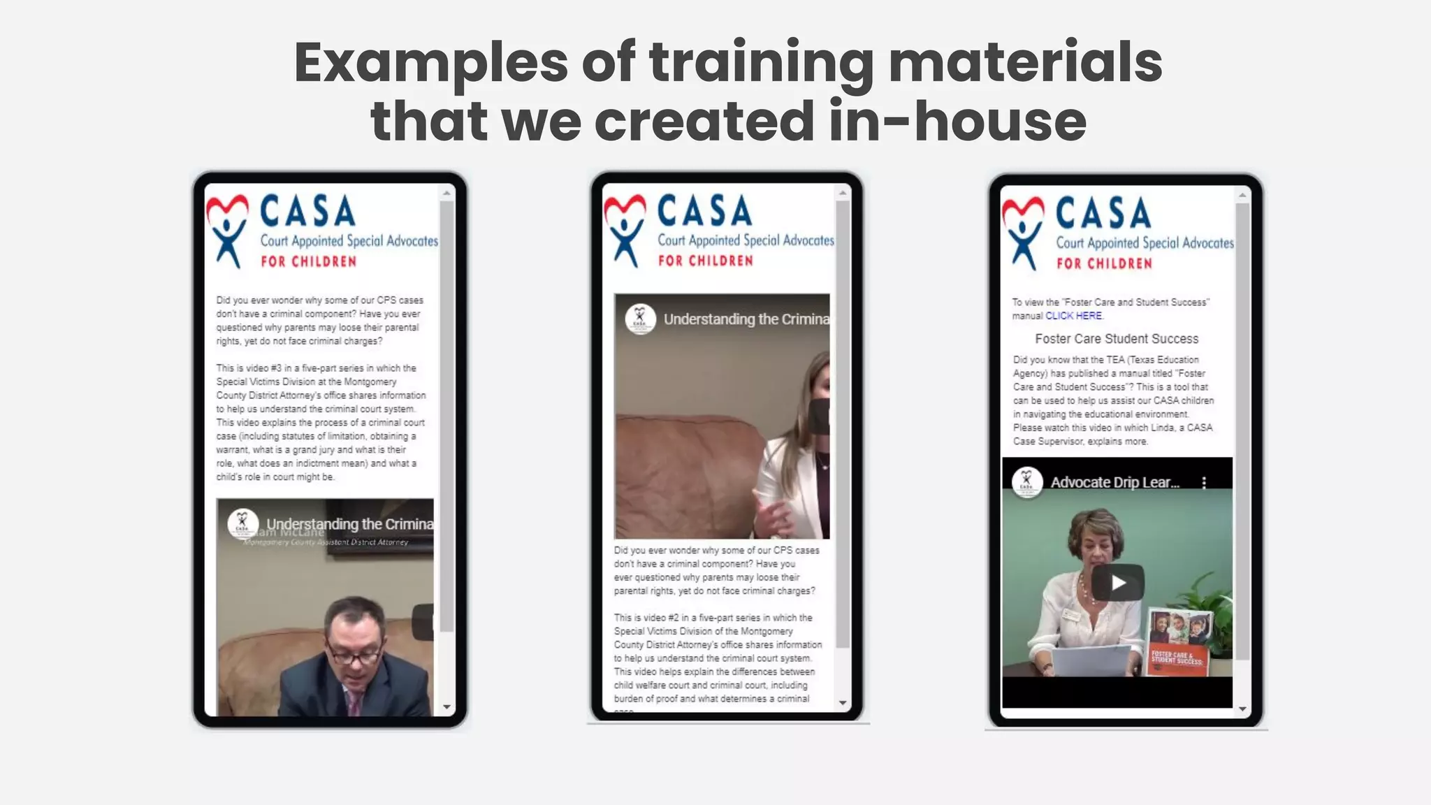 Examples of training materials
that we created in-house
 