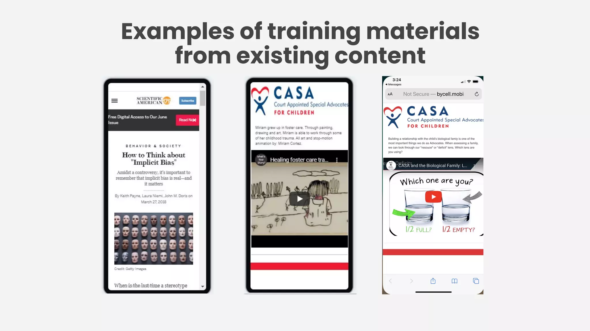 Examples of training materials
from existing content
 