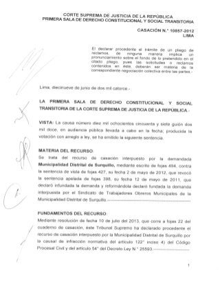Casación 10857 2012-Lima obligatoriedad de la recepción del pliego de reclamos