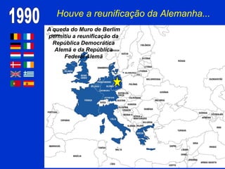 Houve a reunificaçãoda Alemanha...1990A queda do Muro de Berlim permitiu a reunificação da República Democrática Alemã e da República Federal Alemã