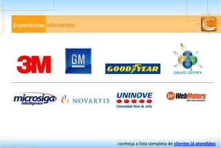 Experiências relevantes
conheça a lista completa de clientes já atendidos
 