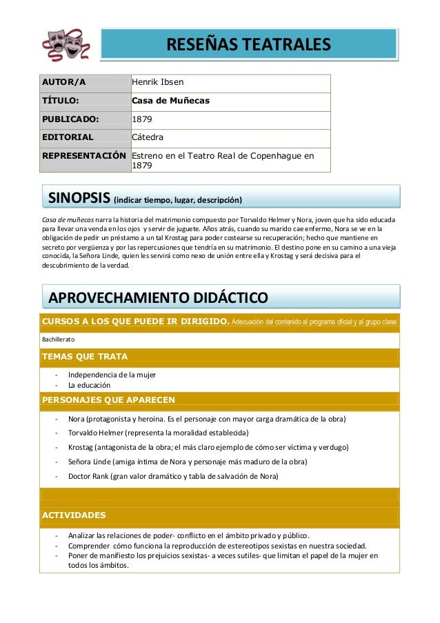 Ficha De Lectura Casa De Muñecas H Ibsen