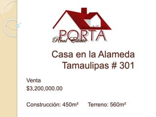 Casa en la Alameda
Tamaulipas # 301
Venta
$3,200,000.00
Construcción: 450m² Terreno: 560m²
 
