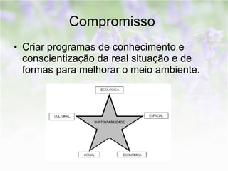 Compromisso  Criar programas de conhecimento e conscientização da real situação e de formas para melhorar o meio ambiente. 
