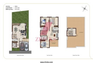 Ground Floor Plan First Floor Plan Terrace Floor Plan
W
E
N
S
Unit No : B005
Land Extent : 2101 SFT
Built-up Area : 2474 SFT
www.Zricks.com
 