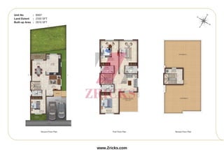 Ground Floor Plan First Floor Plan Terrace Floor Plan
Unit No : B007
Land Extent : 2330 SFT
Built-up Area : 2816 SFT
W
E
N
S
www.Zricks.com
 