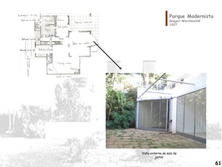 Parque Modernista
Gregori Warchavchik
1927
Vista externa da sala de
jantar
61
 