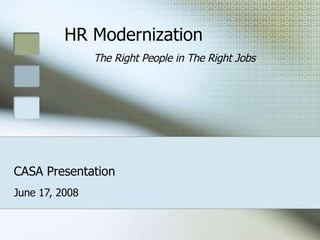CASA Presentation June 17, 2008 HR Modernization The Right People in The Right Jobs 