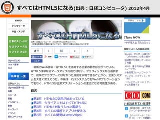 © LPI-Japan / EDUCO All rights reserved.
The HTML5 Logo is licensed under Creative Commons Attribution 3.0. Unported by the W3C; http://creativecommons.org/licenses/by/3.0/
5
すべてはHTML5になる(出典：日経コンピュータ) 2012年4月
 