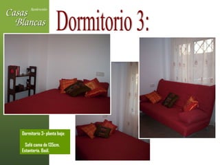 Dormitorio 3: Dormitorio 3- planta baja:  Sofá cama de 135cm. Estantería. Baúl. 