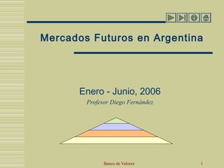 Mercados Futuros en Argentina




      Enero - Junio, 2006
        Profesor Diego Fernández




              Banco de Valores     1
 
