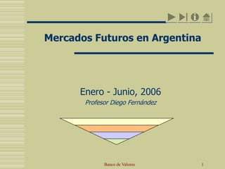 Banco de Valores 1
Mercados Futuros en Argentina
Enero - Junio, 2006
Profesor Diego Fernández
 