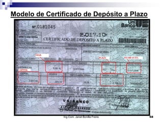 Modelo de Certificado de Depósito a Plazo




               Ing.Com. Janet Bonilla Freire.   68
 