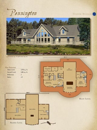 Pennington                             Cu s t o m D e s i g n s




 4,717 total sq. ft./438 total sq. m.




Plan Features:
  Main Level:	           3,701 sq. ft.
  Second Level:	         1,016 sq. ft.
  Bedrooms:	             2
  Baths:	                2.5




                                                M a i n Le v e l




       Second Level
 