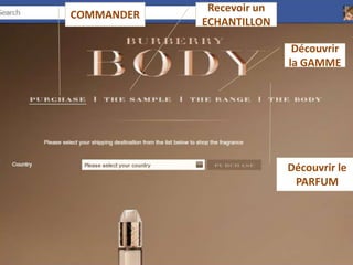 Recevoir un
COMMANDER
            ECHANTILLON

                            Découvrir
                           la GAMME




                           Découvrir le
                            PARFUM
 