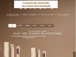 Le process de commande
(en restant dans Facebook)
 