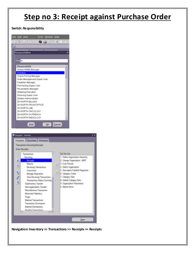 Cascade Receiving (Oracle Purchasing)