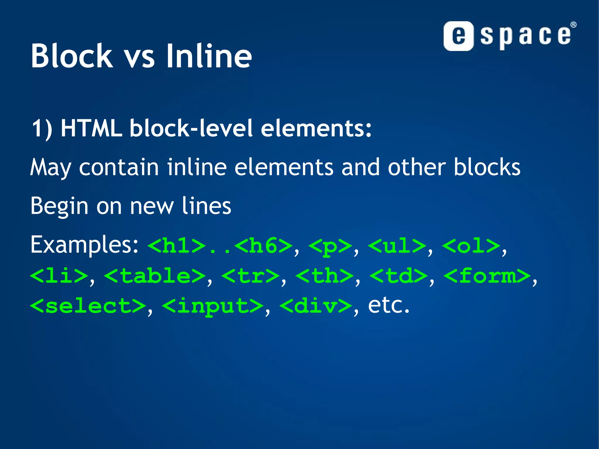 Pseudo-elements (virtual) New in CSS2 #breadcrumbs :before  { content : &quot;You are here:&quot;; margin-right: 0.5em; } span.centimeters :after  { content : &quot;cm&quot;; color: #cccccc; } 