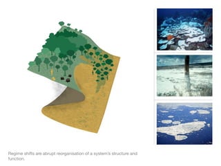 Regime shifts are abrupt reorganisation of a system’s structure and
function.
 