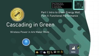 Cascading in Green
Wireless Power in Ark Maker Mode
MDIA
Glass Design Series
V1 Emerald Rotation
V2 Green Banks
V3 Rigid Regimen
Part I: Intro to Green Energy Wall
Part II: Functional Performance
 