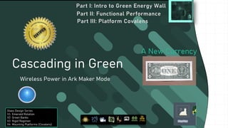 Cascading in Green
Wireless Power in Ark Maker Mode
MDIA
Glass Design Series
V1 Emerald Rotation
V2 Green Banks
V3 Rigid Regimen
V4 Mounting Platforms (Covalens)
Part I: Intro to Green Energy Wall
Part II: Functional Performance
Part III: Platform Covalens
A New Currency
 