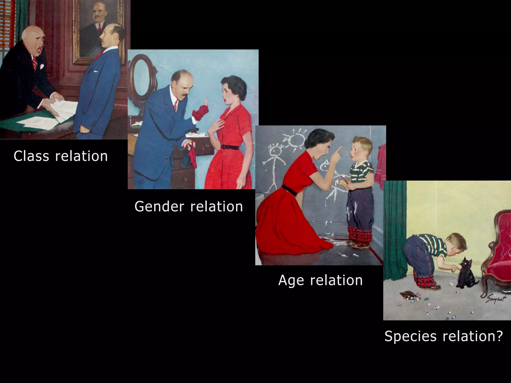 Class relation
Gender relation
Age relation
Species relation?
 