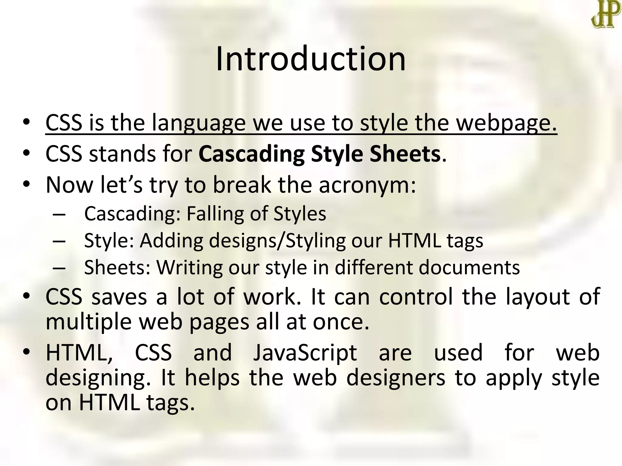 Cascading style sheet an introduction | PPTX | Web Design and HTML ...