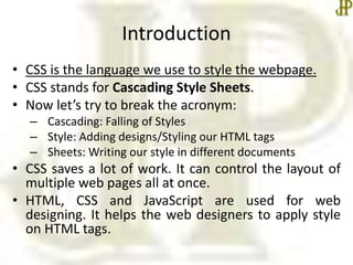 Cascading style sheet an introduction | PPTX | Web Design and HTML ...