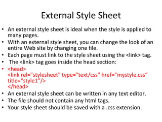 Cascading style sheets