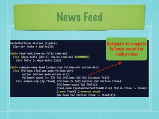 News Feed

            Subquery to compute
             follower count for
                 each person
 