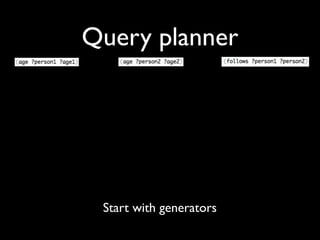 Query planner




 Start with generators
 