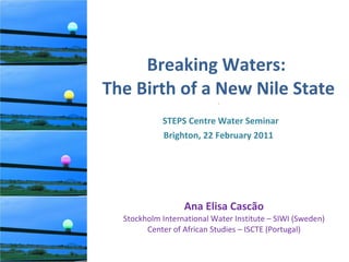 Breaking Waters:  The Birth of a New Nile State .   STEPS Centre Water Seminar Brighton, 22 February 2011 Ana Elisa Cascão Stockholm International Water Institute – SIWI (Sweden) Center of African Studies – ISCTE (Portugal) 