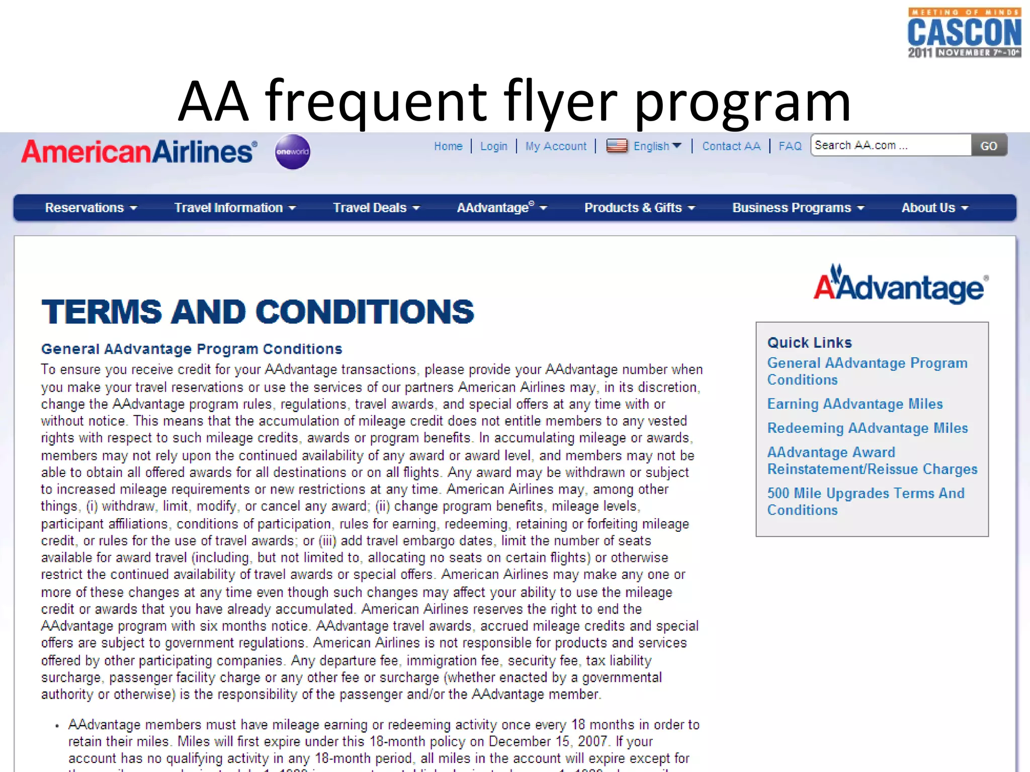 AA frequent flyer program
 
