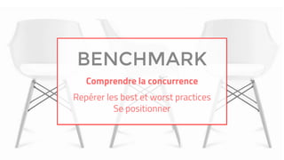 BENCHMARK
Comprendre la concurrence
Repérer les best et worst practices
Se positionner
 