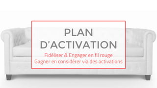 PLAN
D’ACTIVATION
Fidéliser & Engager en fil rouge
Gagner en considérer via des activations
 