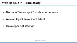 Why Node.js ? – Productivity
© 2016 IBM Corporation
• Reuse of “isomorphic” code components
• Availability of JavaScript talent
• Developer satisfaction
7
 