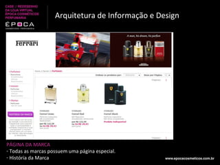 Arquitetura de Informação e Design PÁGINA DA MARCA Todas as marcas possuem uma página especial. História da Marca 