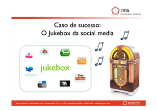 Caso de sucesso:
                                     O Jukebox da social media




                                     jukebox


1

    caso de sucesso - social media - rma - comunicação - pr 20 - rp 20 - assessoria imprensa - mídia social - marketing 20 - viral

1
 