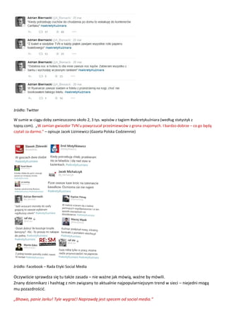 źródło: Twitter
W sumie w ciągu doby zamieszczono około 2, 3 tys. wpisów z tagiem #sekretykuźniara (według statystyk z
top...