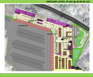 GROUND LEVEL PLAN @ 40.00 M LVL
PLATFORM AND WAITING
AREA
ALIGHTING BAYS
TICKET COUNTER
BOARDING BAYS
ENTRANCE LOBBY FOR
COMMERCIAL
KIOSKS
 
