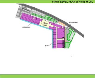 FIRST LEVEL PLAN @ 45.65 M LVL
FOOD COURT
RESTAURANTS
RETAI
L
 
