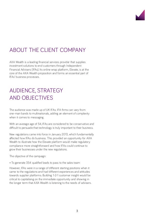 B2B Marketing Awards case study AXA Wealth business development