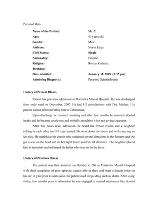 Nursing Case Study Paranaoid Schizophrenia | DOC