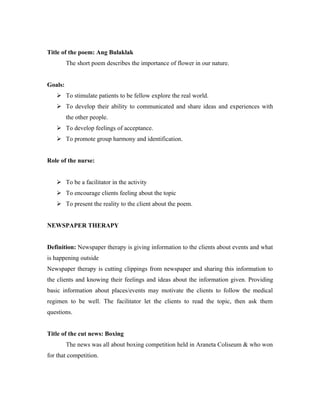 Title of the poem: Ang Bulaklak
         The short poem describes the importance of flower in our nature.


Goals:
    To...